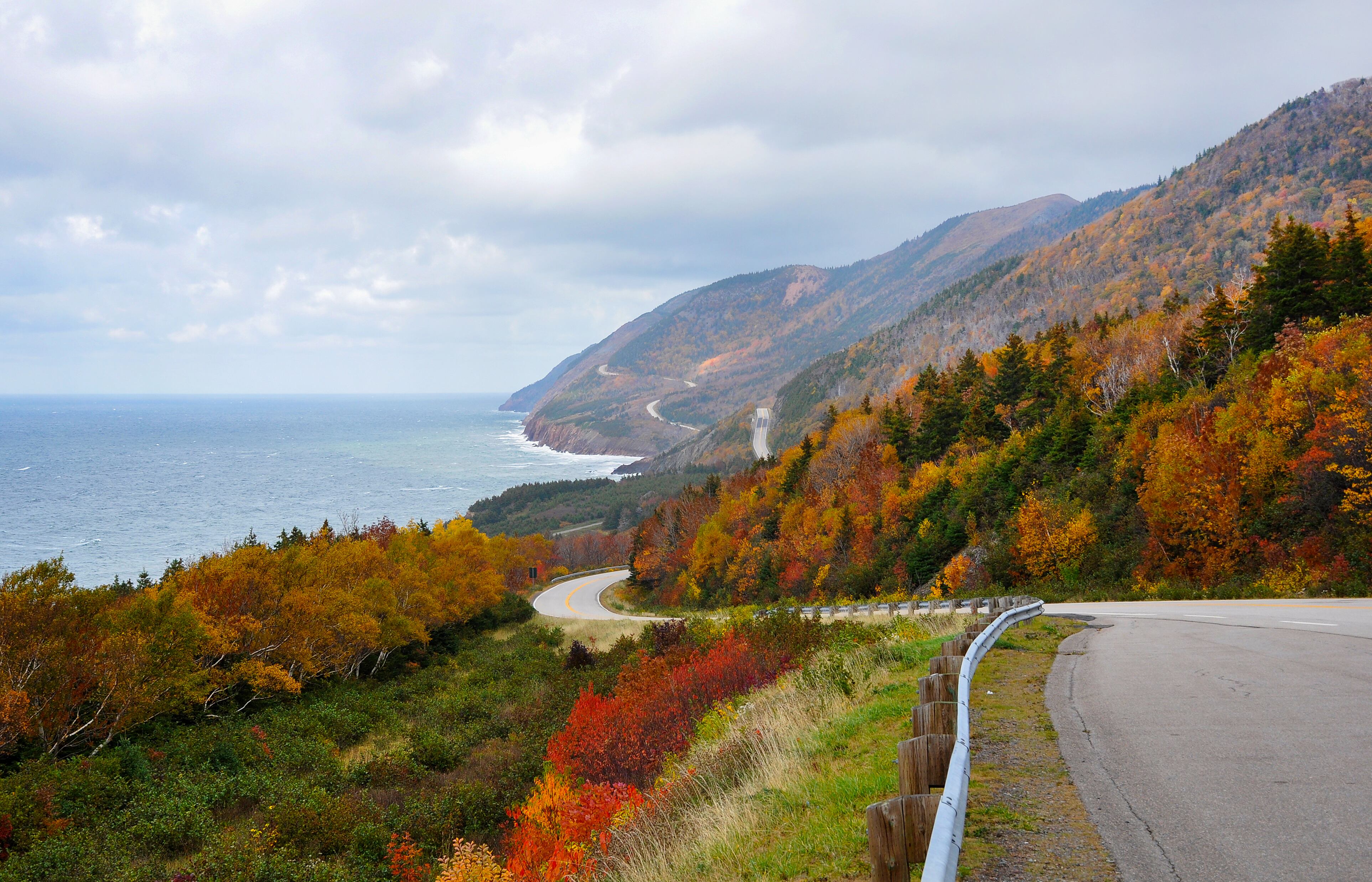 The Cabot Trail in peak fall colours. Located in Cape Breton, Nova Scotia