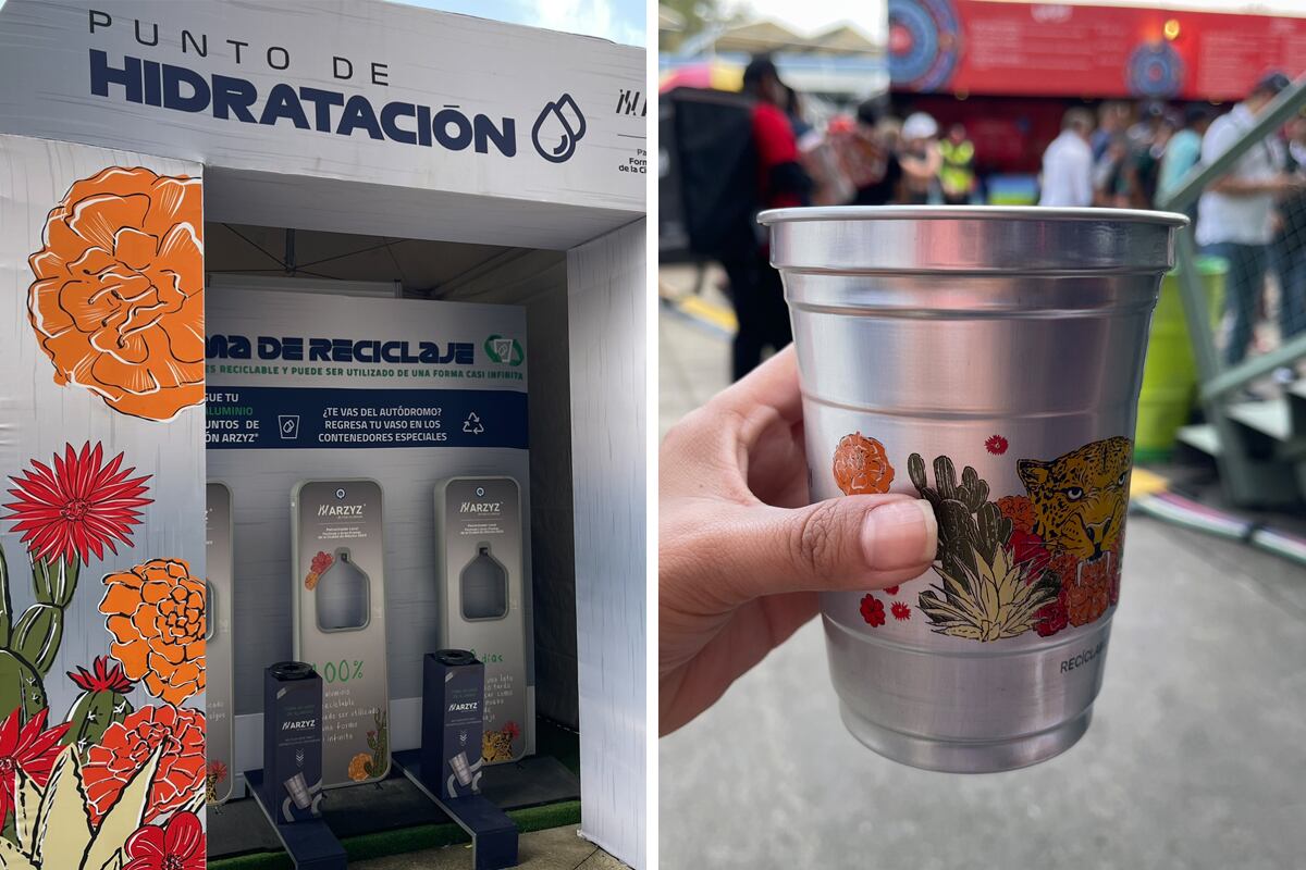 Hubieron 8 puntos de hidratación gratuitos en las diferentes zonas del Autódromo Hermanos Rodríguez, además de vasos de aluminio reciclado de manera gratuita.