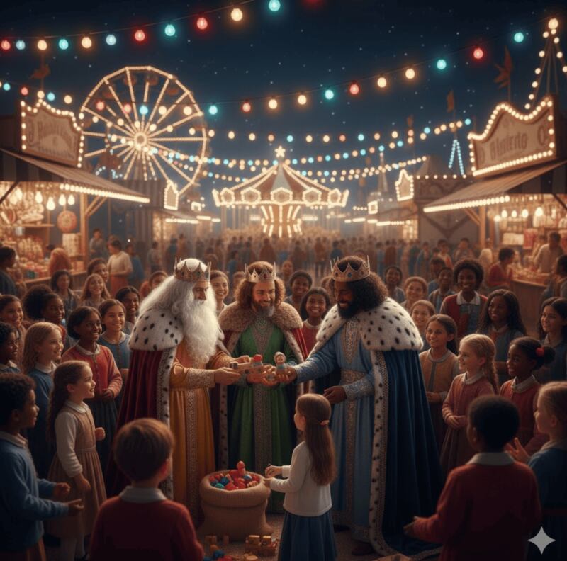 feria, luces de feria, niños, reyes magos, juguetes