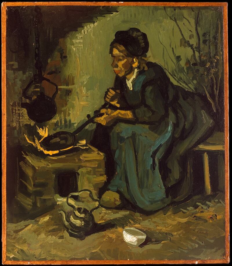 Vicent van Gogh, Mujer campesina cocinando junto a la chimenea, 1885.